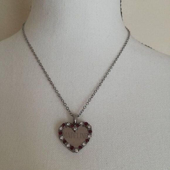 Madeline Heart Disc Crystal Embellished Heart Figural Double Pendant Necklace - Picture 1 of 9